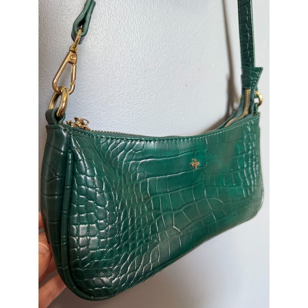 Peta + Jain Emerald Green Croc 'Piper' Purse | Vegan Leather, Removable Strap